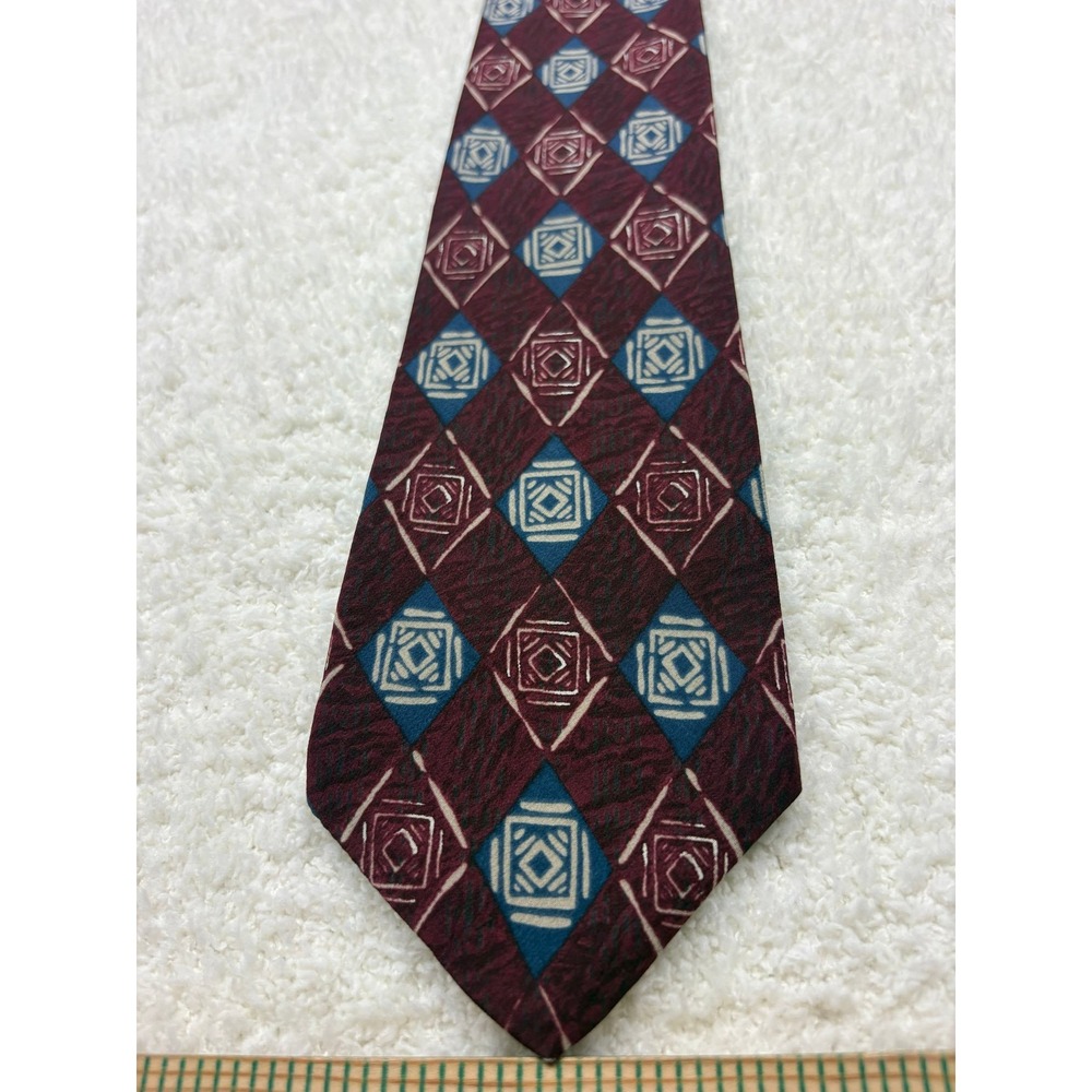 Geoffrey Beene Tie Necktie Mens Burgundy Excellent Geometric Silk Italy Fabric